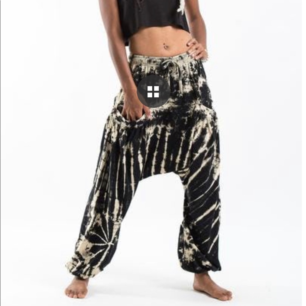 Black and Cream Tie Dye Harem Pants